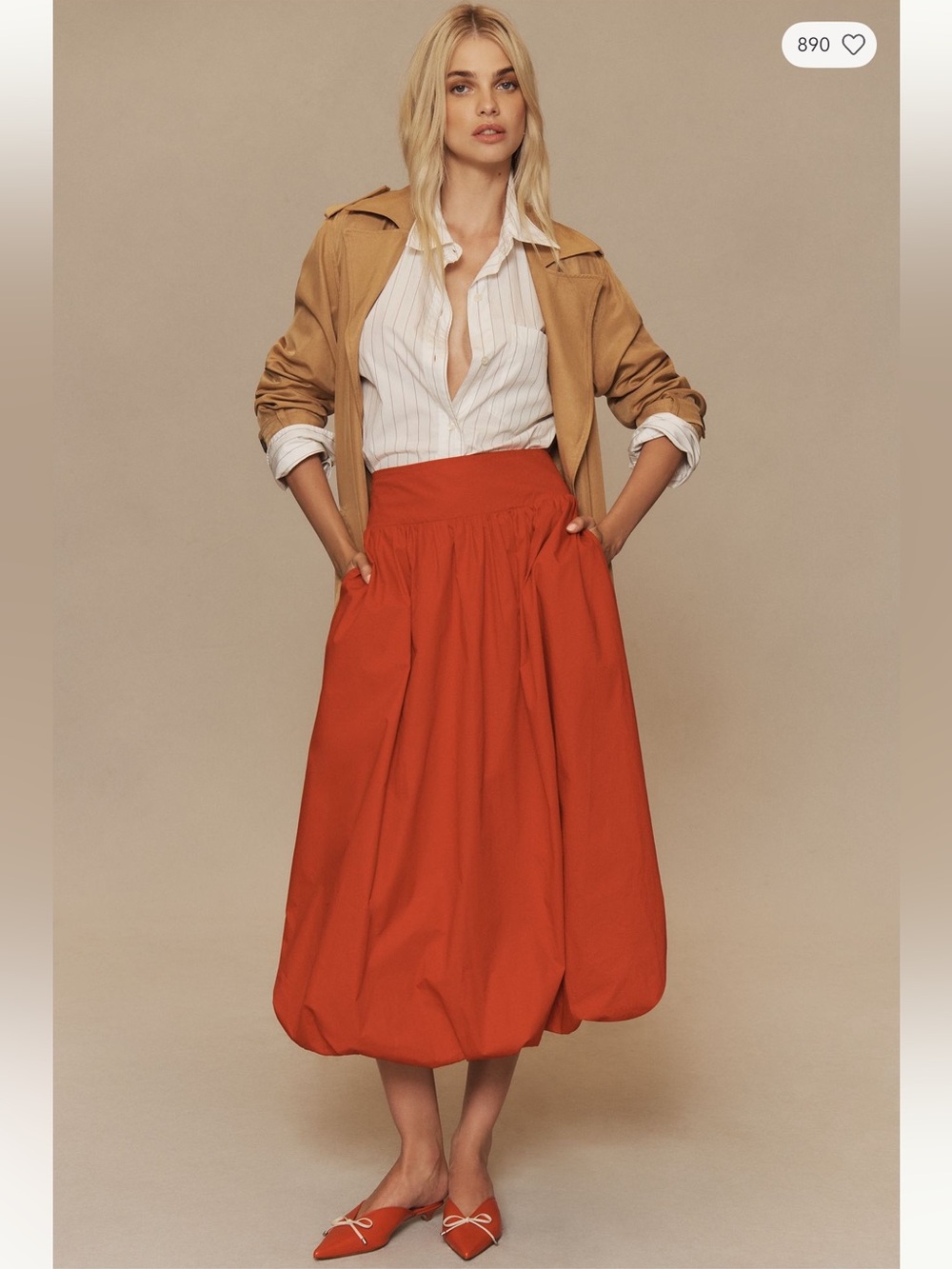 NIA Reina Bubble Hem Midi Maxi Skirt Red Size S Cotton